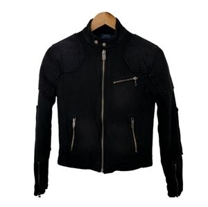 Polo Ralph Lauren | Black Quilted Cotton Soft Patch Moto Jacket Zippers Women XS